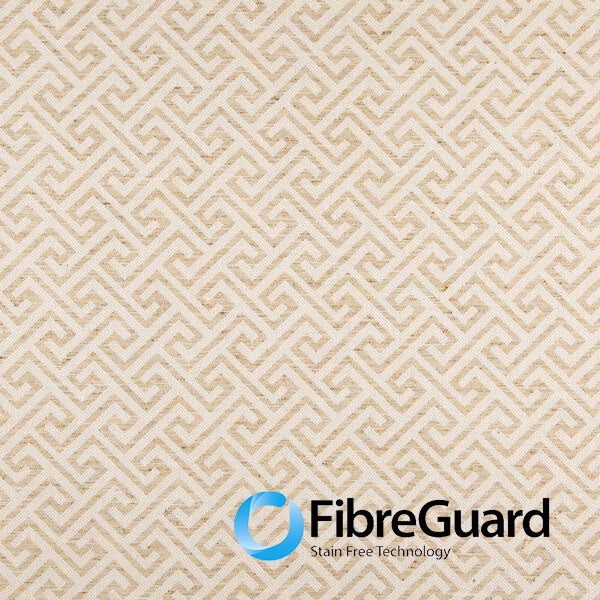 Warm honey-beige angular geometric weave on an ivory ground
