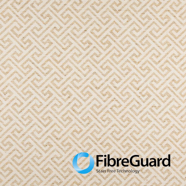 Warm honey-beige angular geometric weave on an ivory ground