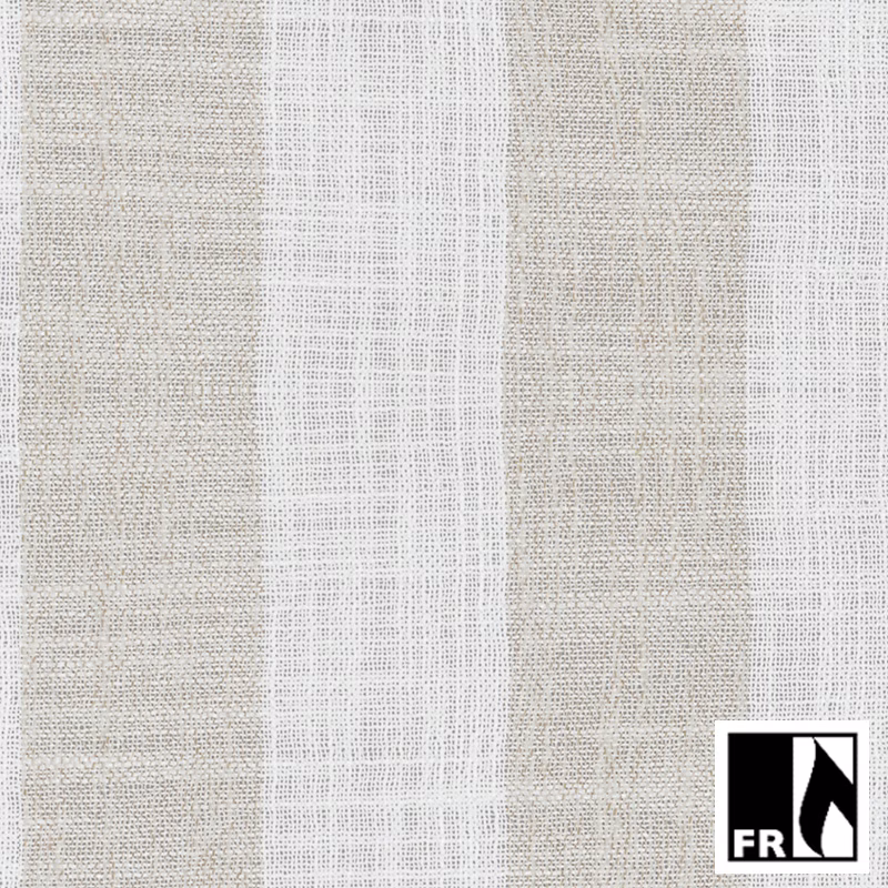 Warm oat-beige woven fabric with pale vertical stripes and an open textured surface