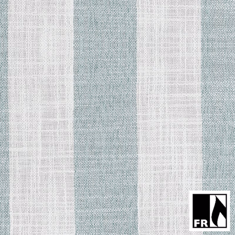 Pale lagoon teal and ivory striped fabric with a fine woven texture