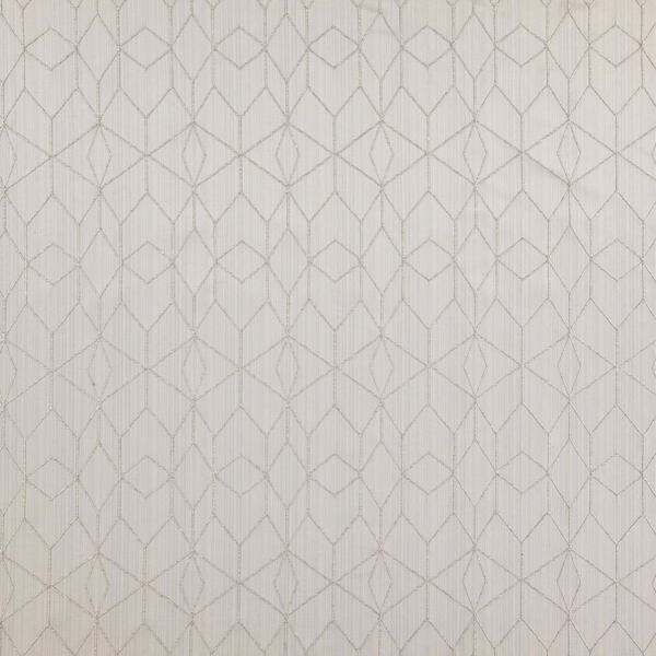 Pale greige woven swatch with fine vertical texture and outlined diamond lattice
