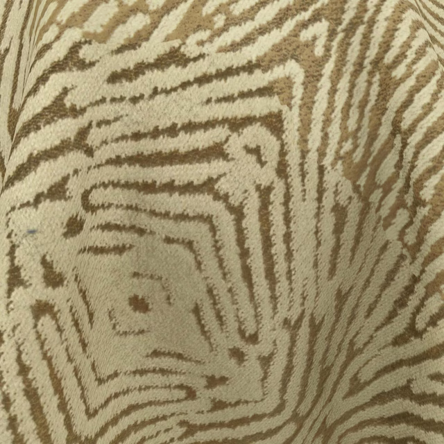 Warm sand fabric with taupe zebra-like stripes and visible textile texture