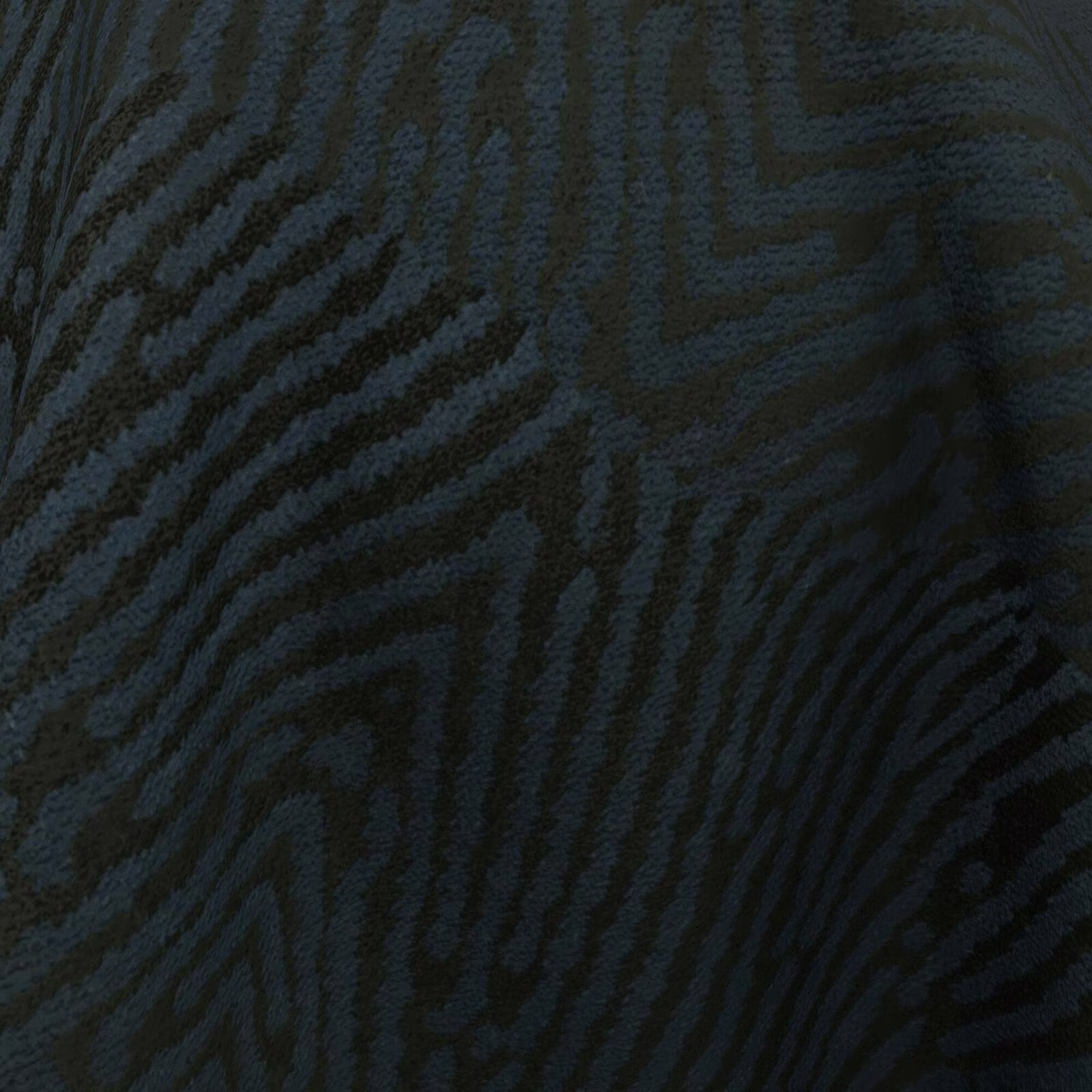Dark lagoon-teal textile with charcoal branching stripes and stepped geometric lines