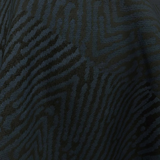 Dark lagoon-teal textile with charcoal branching stripes and stepped geometric lines