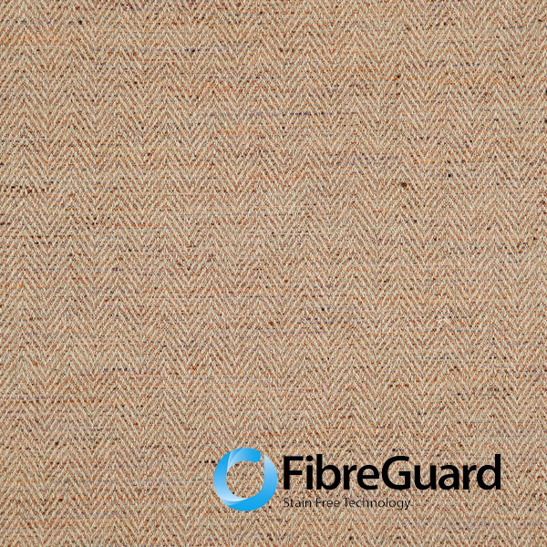 Warm ginger-beige woven swatch with fine rust chevron and herringbone texture