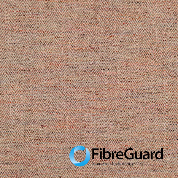 Muted sunset terracotta and beige herringbone weave with softly flecked texture