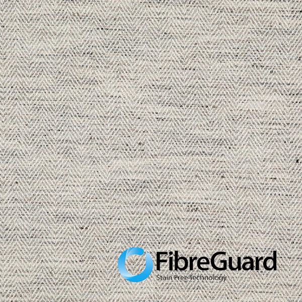 Pale grey woven fabric with fine broken chevron texture and darker flecks