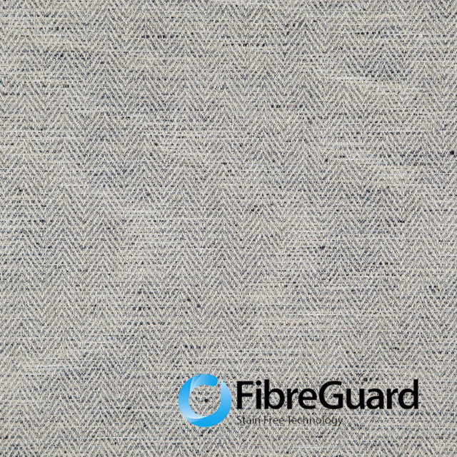Pale greige woven herringbone fabric with fine grey flecks and textured surface