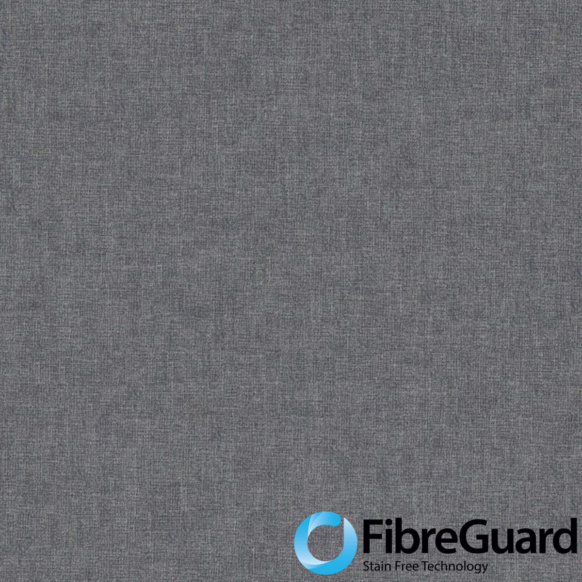 Cool grey Fiora II swatch with fine mottled weave and visible FibreGuard mark