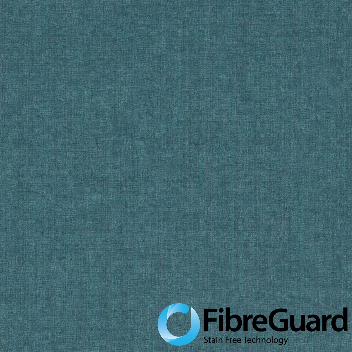 Muted aqua-teal woven fabric with subtle vertical tonal variation and FibreGuard logo