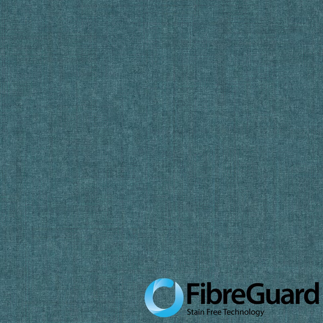 Muted aqua-teal woven fabric with subtle vertical tonal variation and FibreGuard logo