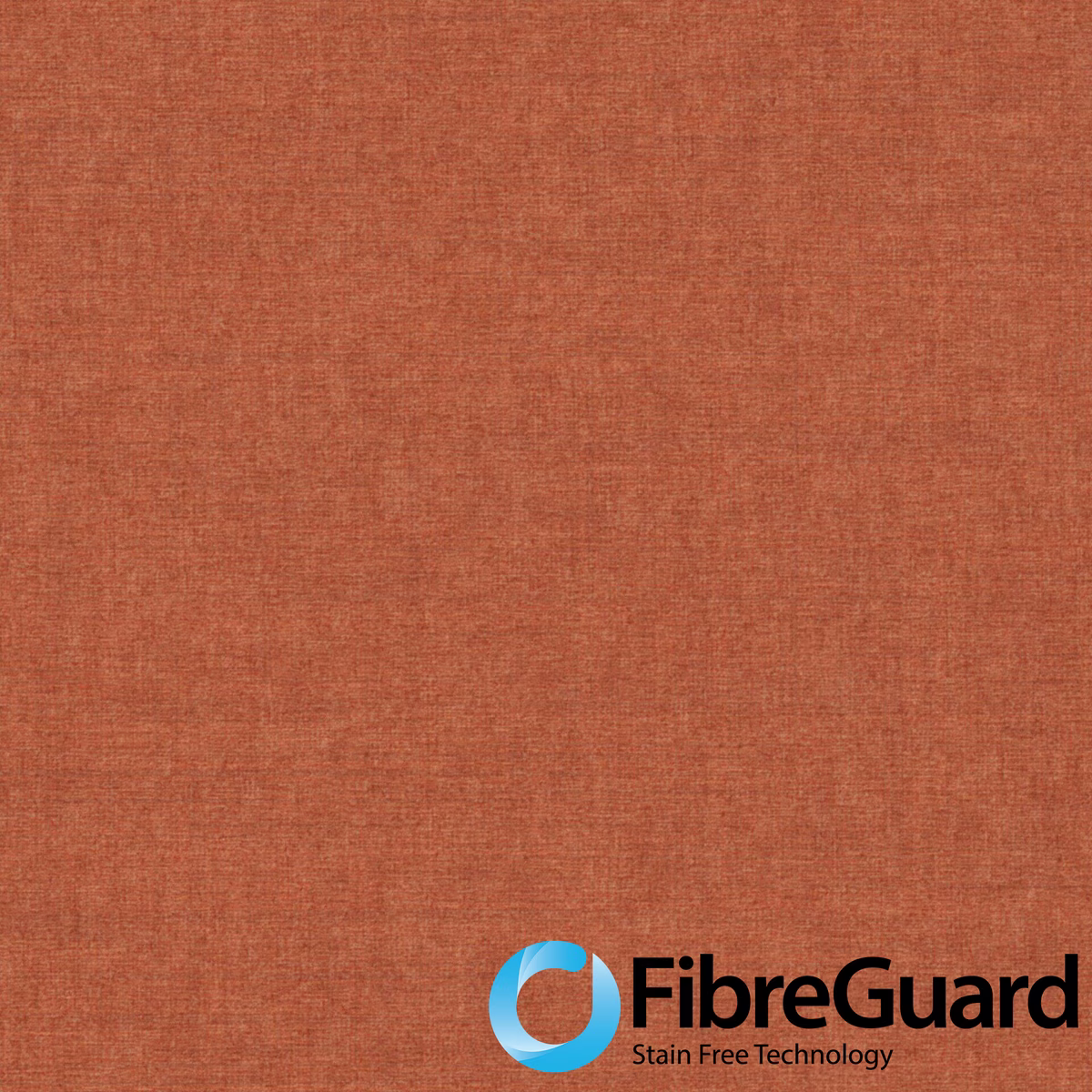 Warm ginger-terracotta woven textile close-up with FibreGuard logo at the lower edge