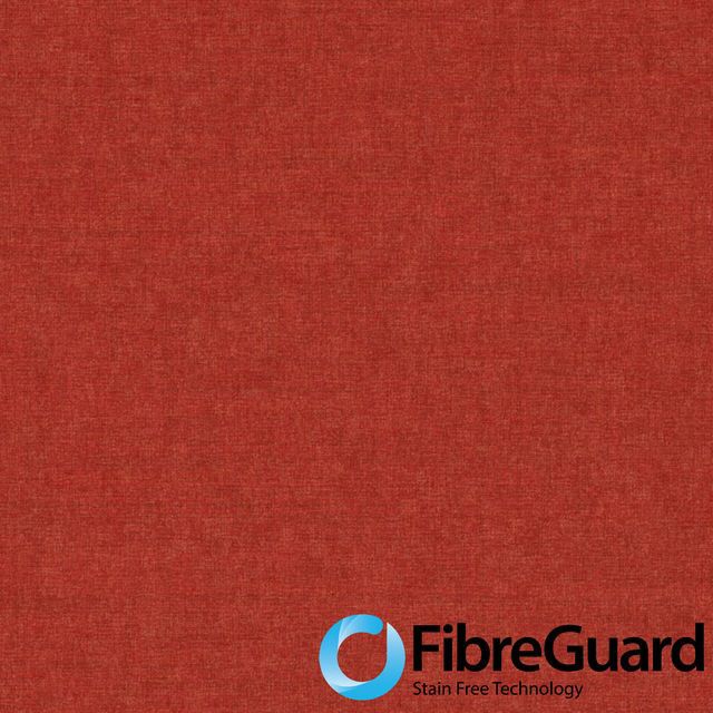 Close view of warm chilli-red woven fabric with subtle tonal texture