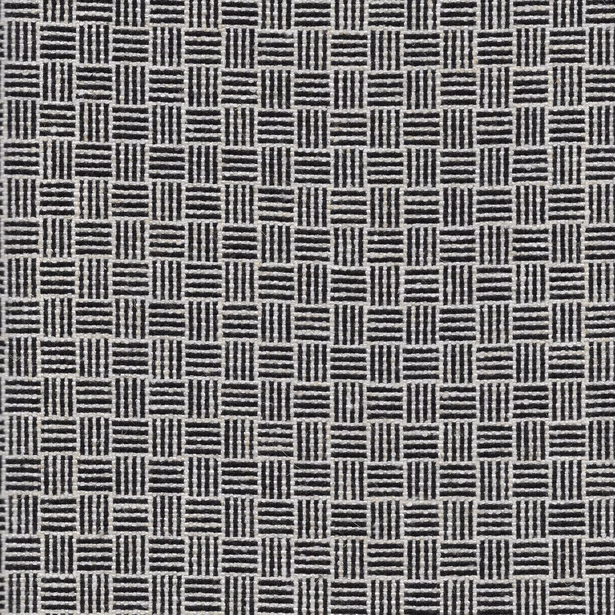 Black and ivory woven fabric with interlocking rectangular basketweave pattern