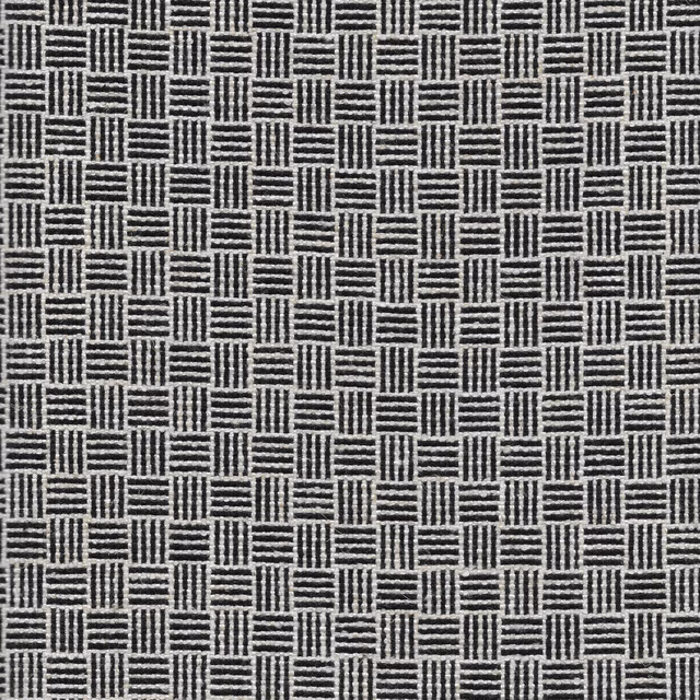 Black and ivory woven fabric with interlocking rectangular basketweave pattern