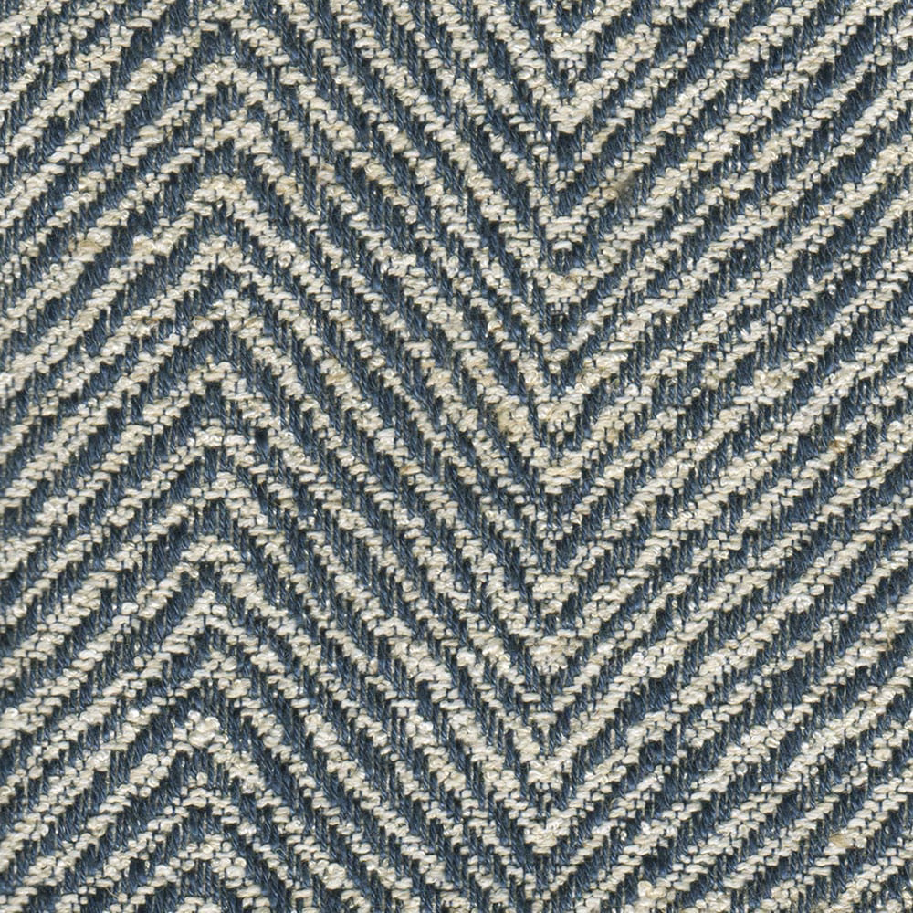 Close view of indigo and ivory ridged chevron weave with tactile texture