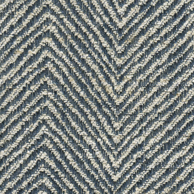 Close view of indigo and ivory ridged chevron weave with tactile texture