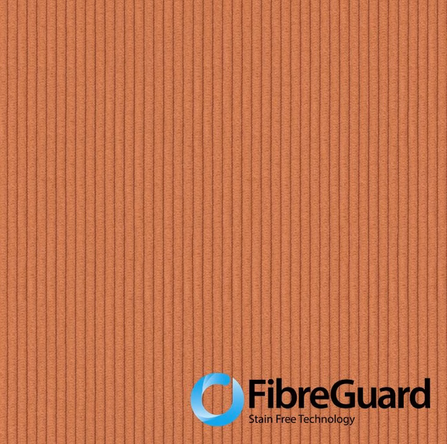 Warm terracotta fabric with fine, evenly spaced vertical ribs and soft texture