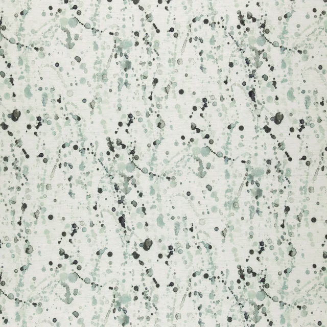 Pale mint woven fabric with charcoal and sage-green scattered abstract flecks