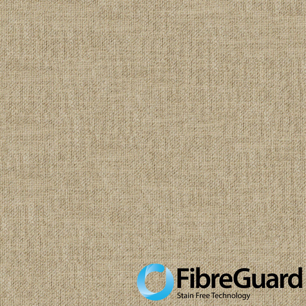 Warm raffia-beige woven textile with subtle slub texture and FibreGuard mark