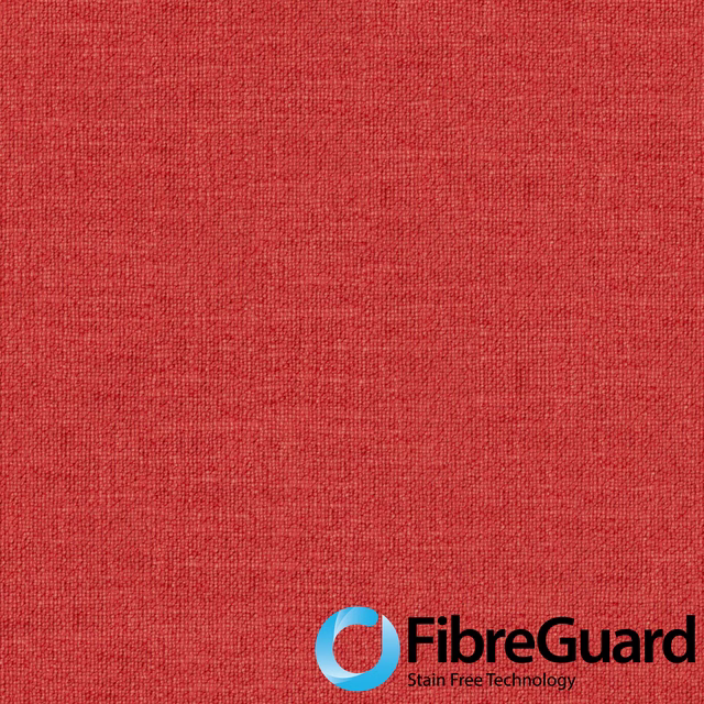 Warm tomato-red plain weave with fine grain and softly varied surface texture