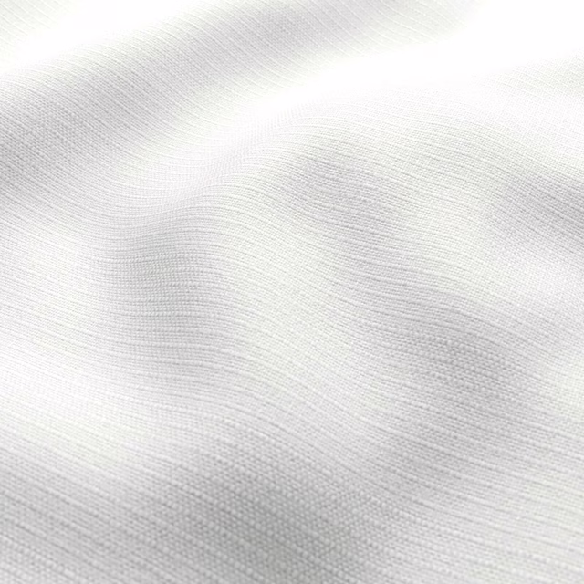 Cool icy-white Iona fabric with fine striations and soft grey shading in folds