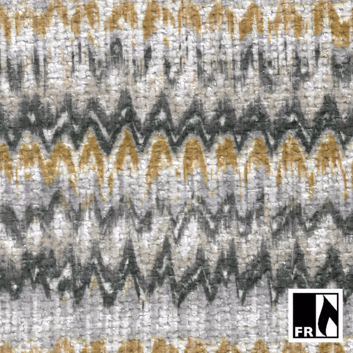 Textured Yellow Agate fabric with mustard, ivory, grey and charcoal zigzag bands