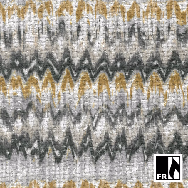 Textured Yellow Agate fabric with mustard, ivory, grey and charcoal zigzag bands