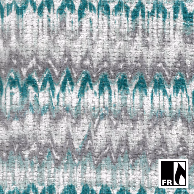 Cool teal zigzag bands over a nubby pale grey woven ground