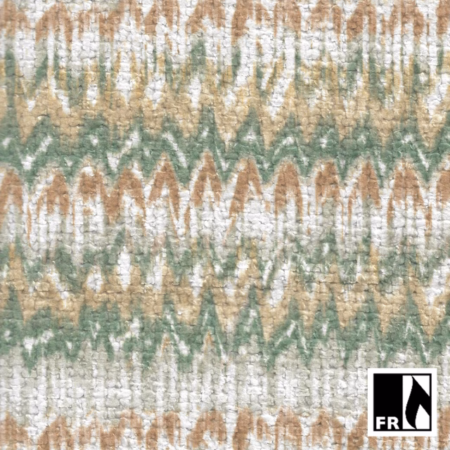 Sage, oat and ivory ikat-style zigzags across a softly textured woven swatch