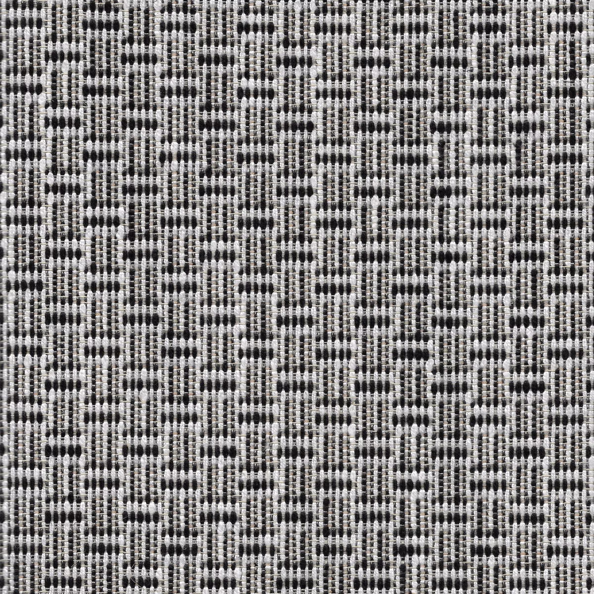 Cool grey and ivory woven ground with charcoal ladder-like geometric flecks