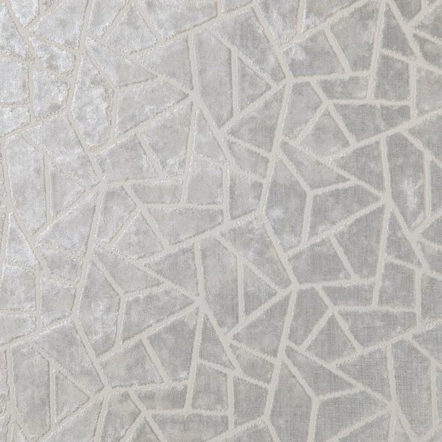 Pale ivory-grey woven fabric with raised angular fracture lines and soft sheen