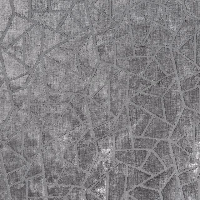 Cool aluminium grey textile with fractured geometric lines and a softly textured woven surface