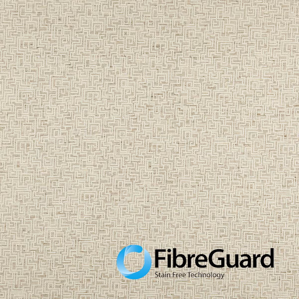 Sandy greige woven fabric with a fine repeating cream maze pattern