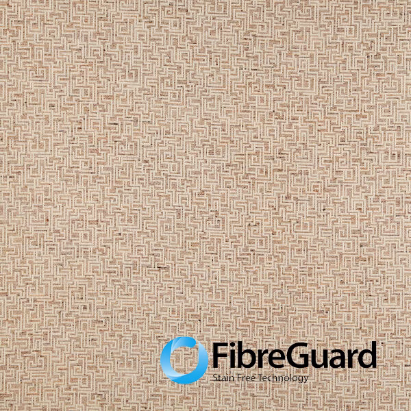 Warm beige Spice fabric with a dense fine-lined maze motif and softly textured surface
