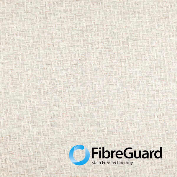 Pale putty textile with tiny off-white maze pattern and FibreGuard mark
