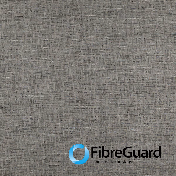 Cool slate-grey fabric with a small interlocking geometric woven texture