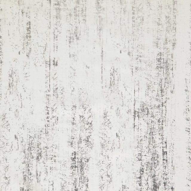 Pale cream fabric with distressed vertical grey striations and chalky texture