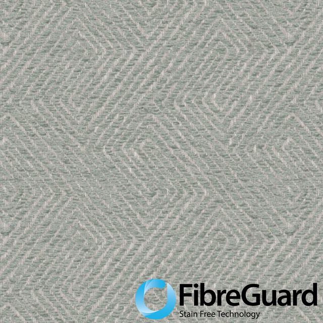 Pale Spa blue-green fabric with a softly raised, broken chevron weave