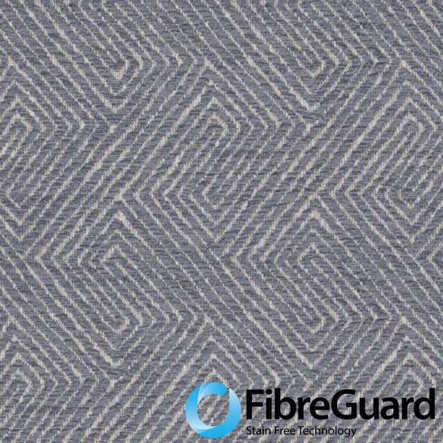 Blue-grey Nemea fabric with pale zigzag diamonds and a ridged woven texture
