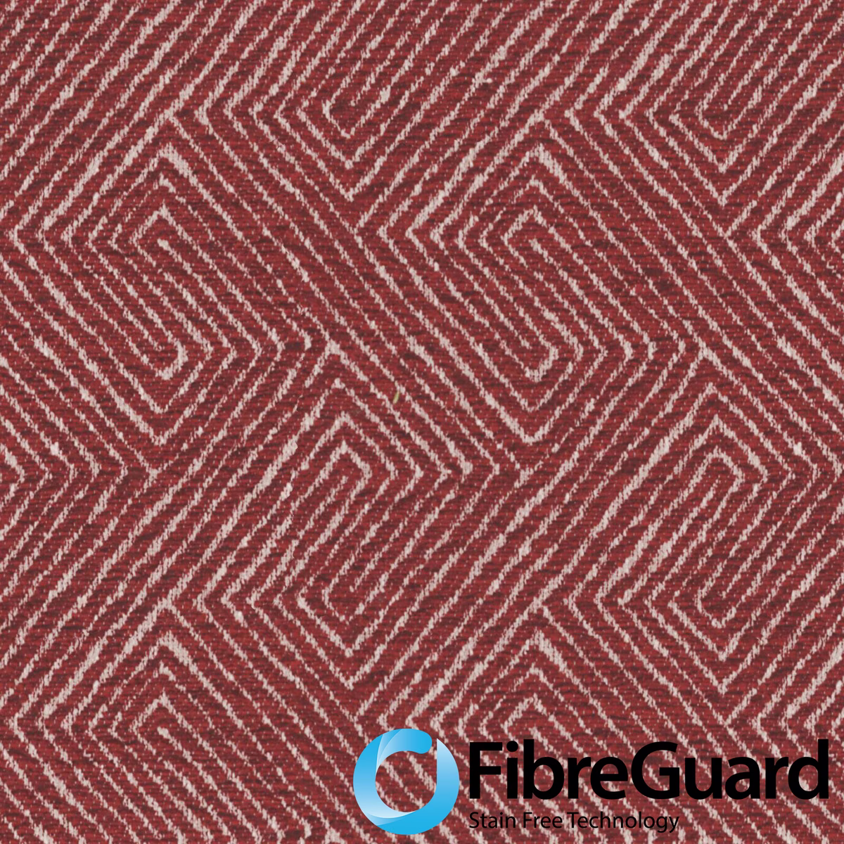 Deep crimson woven fabric with cream nested chevrons and diamond motifs