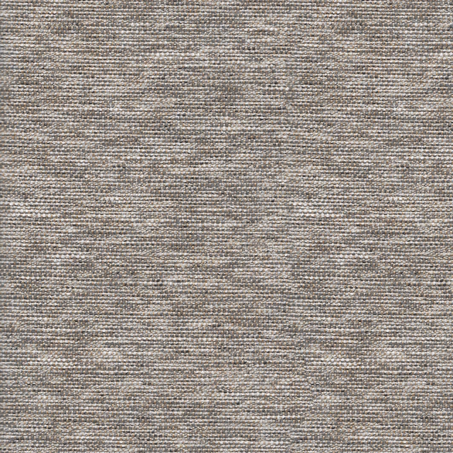 Close-up of warm mushroom taupe woven fabric with fine horizontal slubs and grey-brown flecks