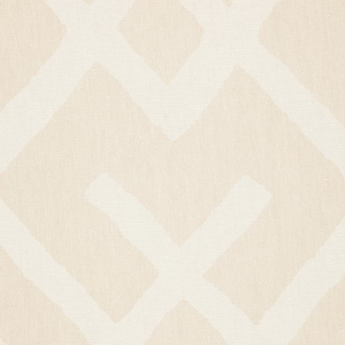 Warm sand and ivory woven fabric with a soft geometric trellis motif