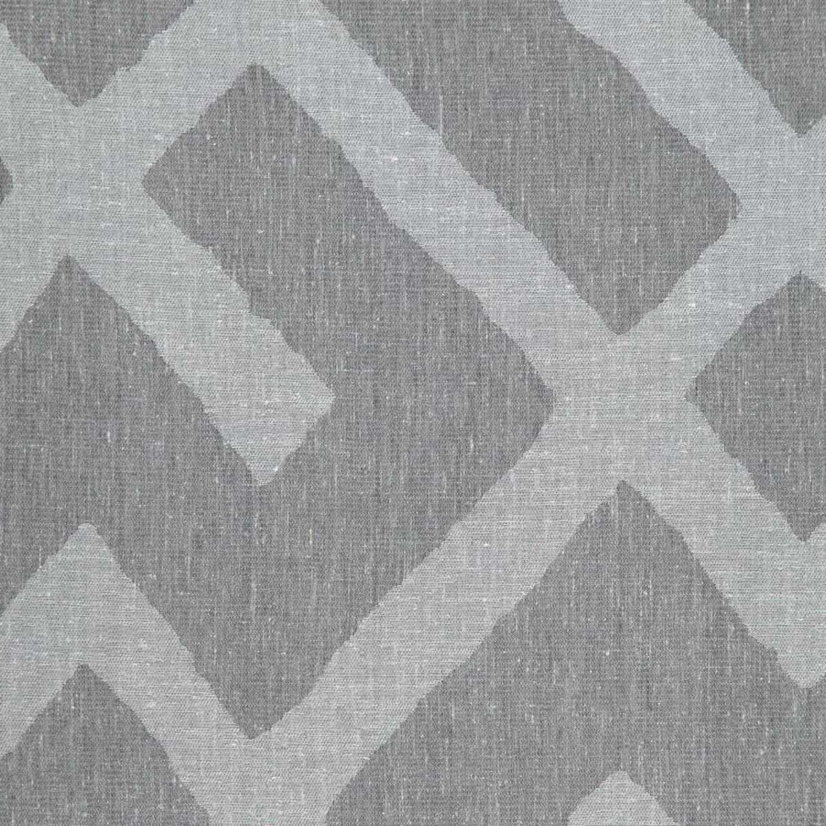 Storm grey woven fabric with pale intersecting diamond bands and fine vertical texture