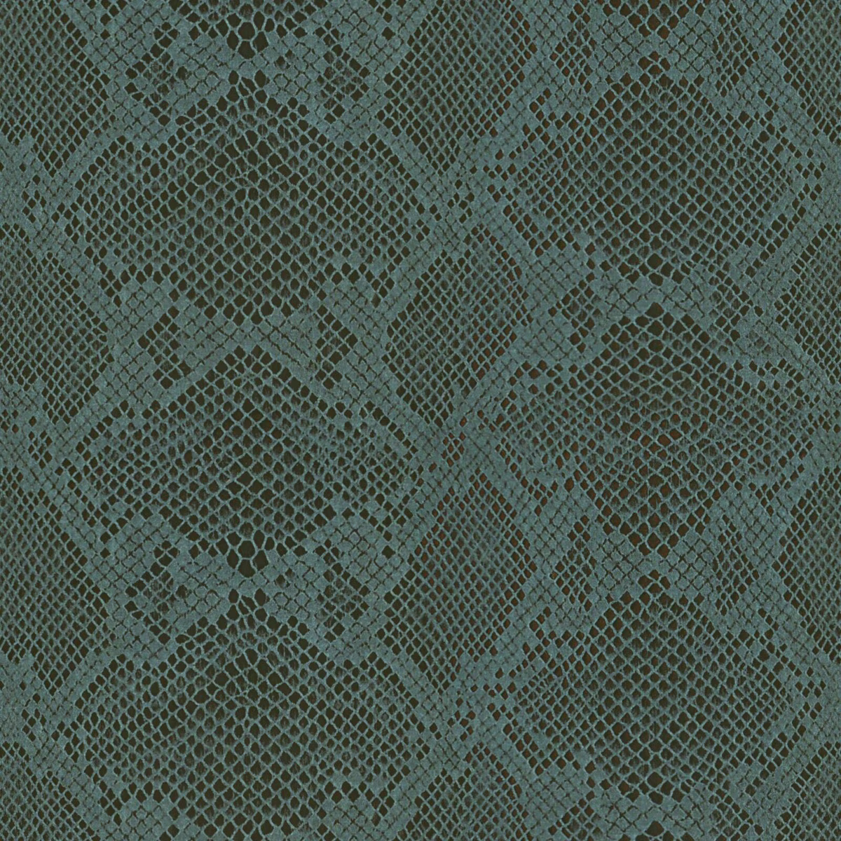 Deep ivy green woven swatch with blue-green diamond lattice and irregular reptile texture