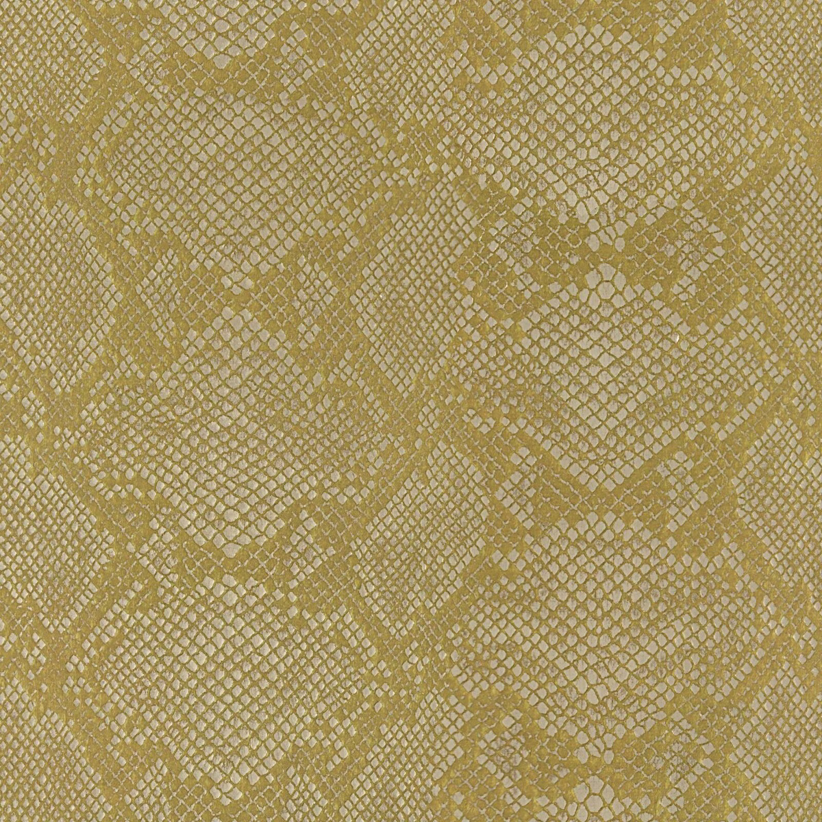 Muted olive-gold woven fabric with an irregular cream scale lattice and tactile texture