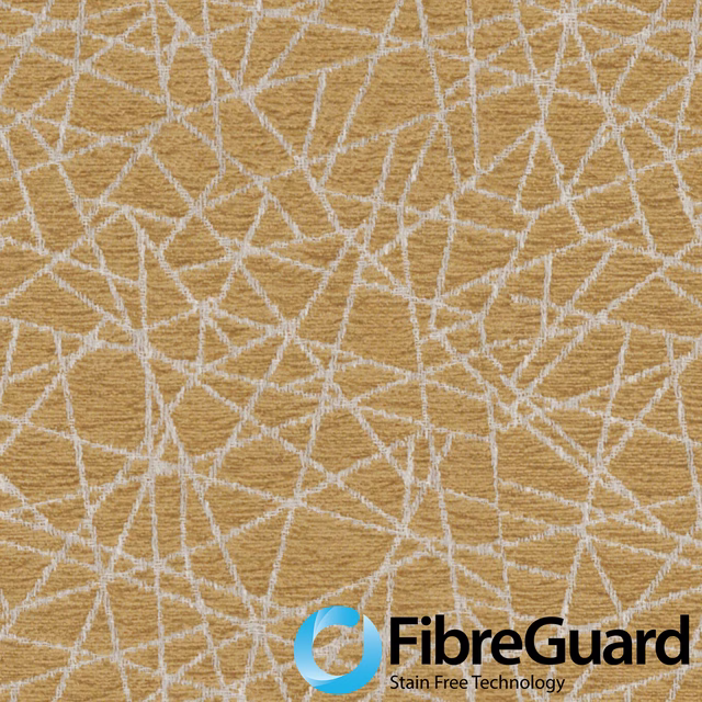 Warm gold woven ground with cream angular lines and fine horizontal texture