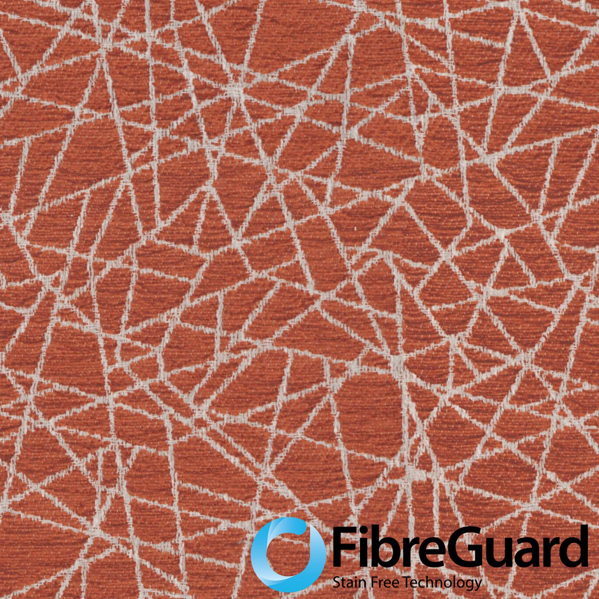 Burnt terracotta woven textile with pale irregular intersecting lines