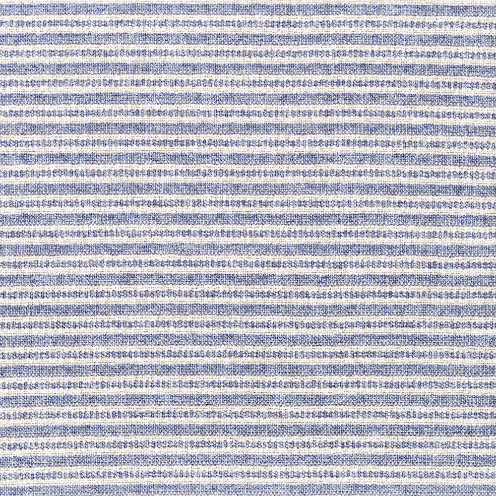 Close view of cool ice-blue and white horizontal woven stripes with tactile texture
