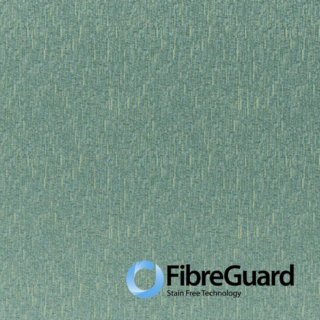 Muted sea-green woven upholstery with fine pale vertical strié texture